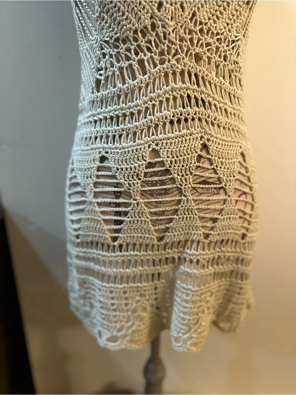 Cream Crochet V-Neck Swim Coverup Dress